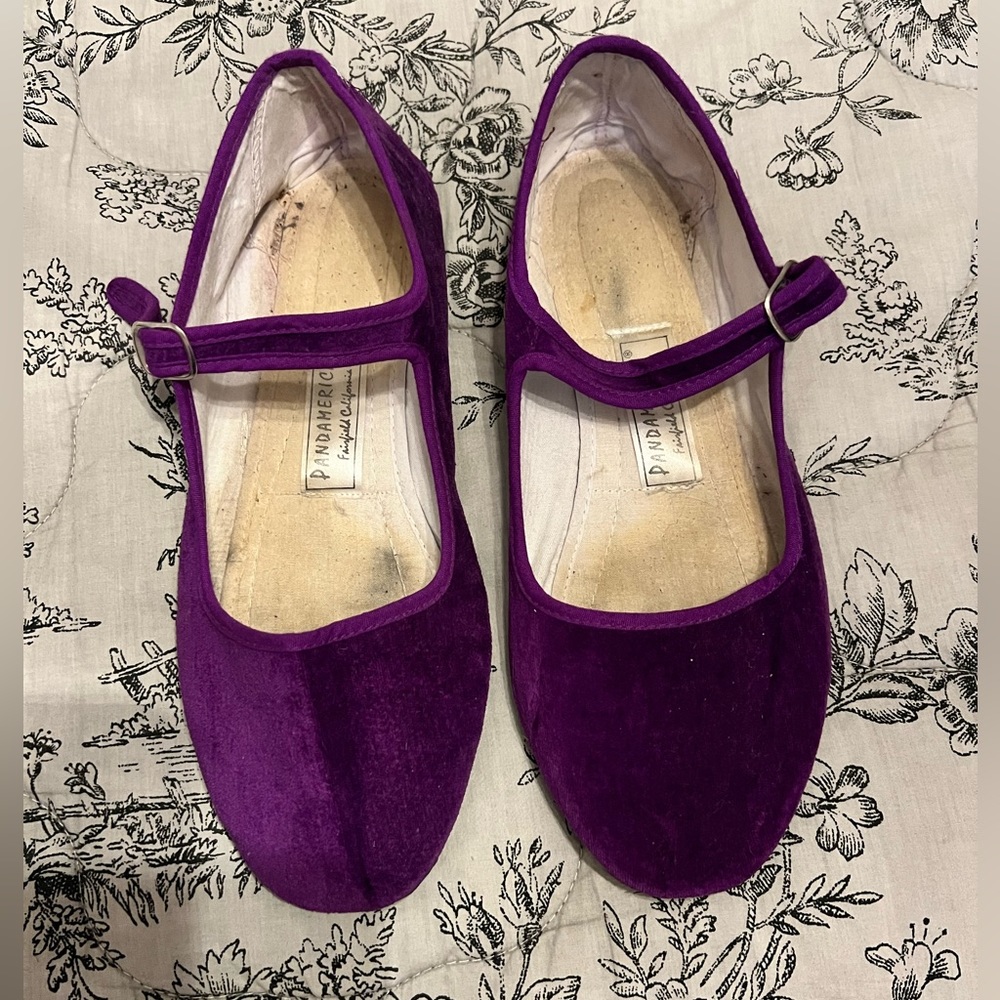 PANDAMERICA Purple Mary Jane Velvet Fabric Flats.  Size 39 / US Size 8 to 8.5.
